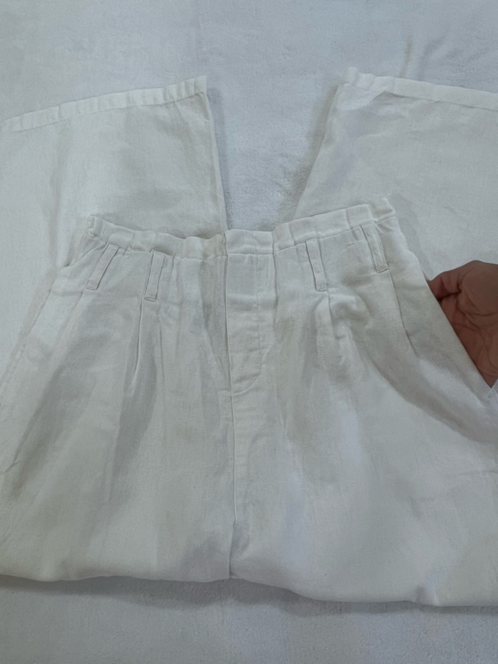 Coffee Bean White Linen Blend Wide Leg Pants Paperbag Waist Size M - Picture 12 of 13